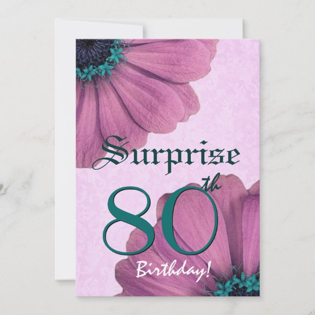 Convites 80 Surprise Birthday Pink Daisies E003 (Frente)