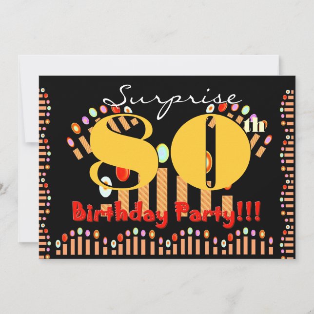 Convites 80 SURPRISE Festa de aniversário CandlesTemplate (Frente)