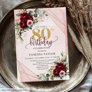 Convites 80 Vermelho Dourado Formal Boho Dardo Aniversário