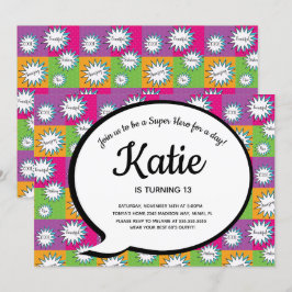 Convites 80s 90s Pink Comic Super Hero Joga De Volta