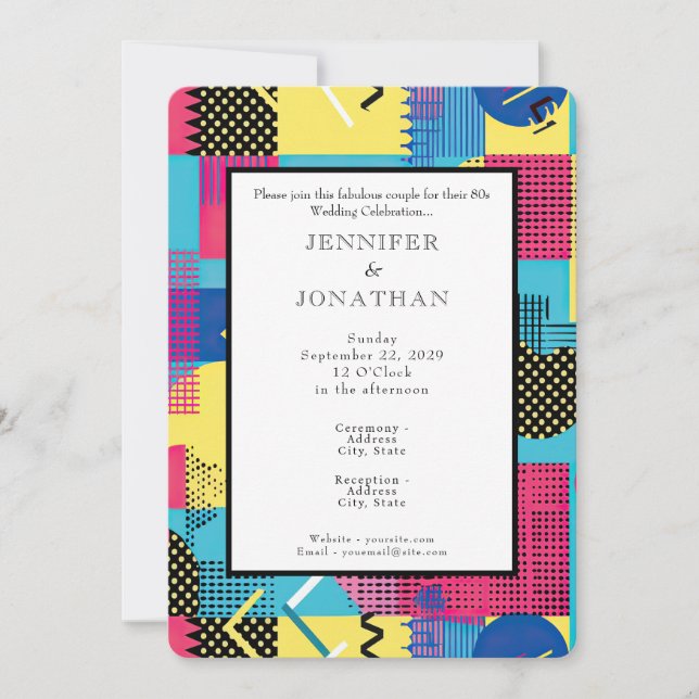 Convites 80s Graphics Retro Pattern Wedding Invitation (Frente)