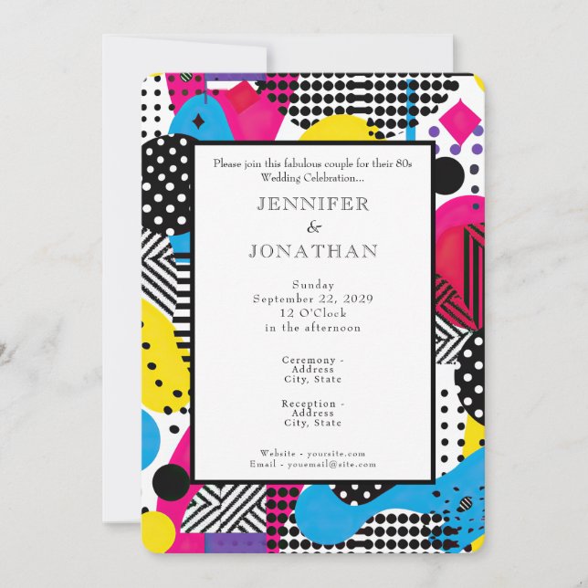 Convites 80s Graphics Retro Pattern Wedding Invitation (Frente)
