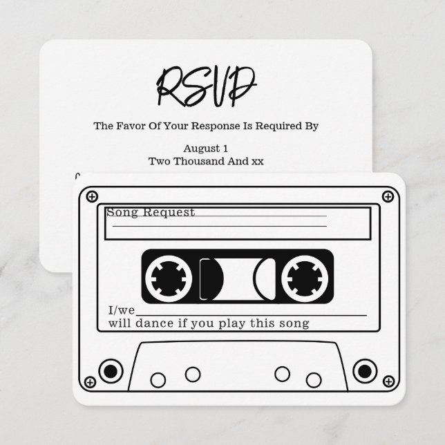 Convites 80s Style Retro Music Tape Wedding RSVP (Frente/Verso)