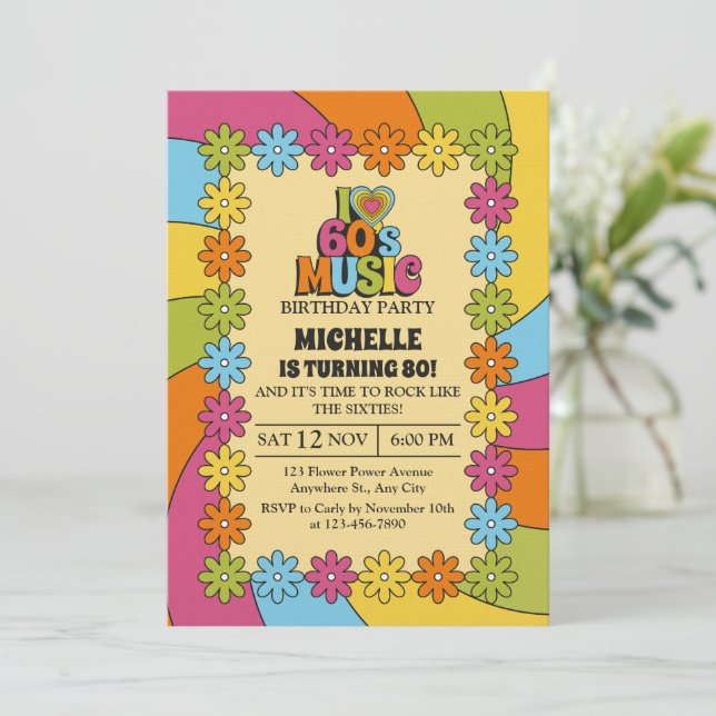 Convites 80th Birthday Party for 60s Music Lovers (Em pé/Frente)