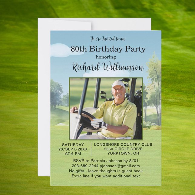 Convites 80th Birthday Photo Watercolor Golf Theme (Criador carregado)