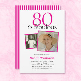 Convites 80th Birthday Pink Typography 2 Photo