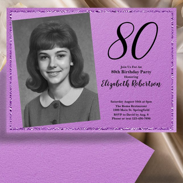 Convites 80th Custom Photo Purple and Black (Criador carregado)