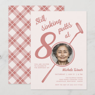 Convites 80th Golf Theme Birthday Party Photo Modern Pink