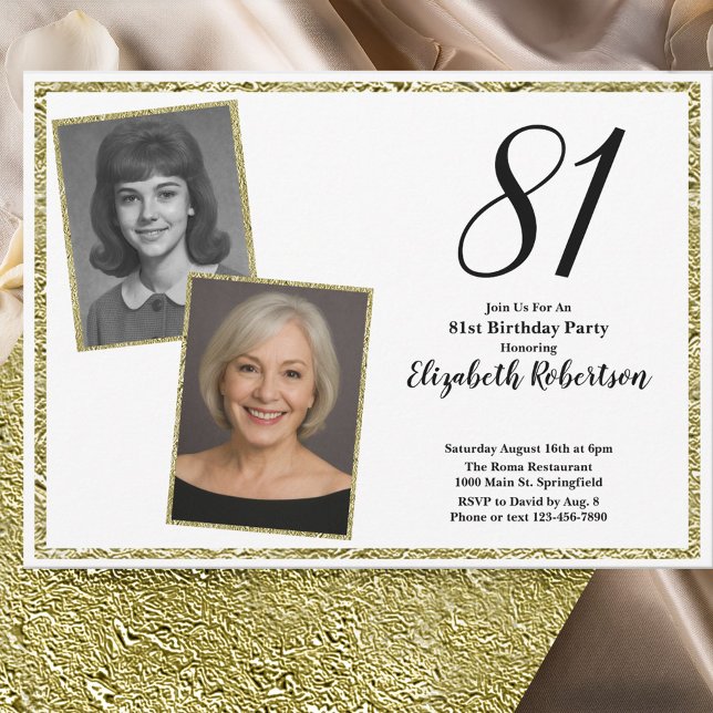Convites 81º Personalizado Foto Branco e Dourado  (Criador carregado)