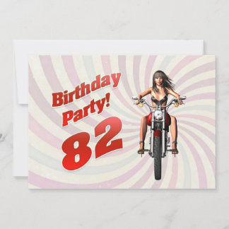 Convites 82ª festa de aniversário com uma moça numa moto