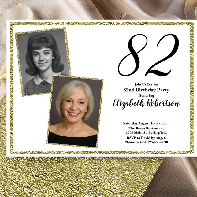 Convites 82º Personalizado Foto Branco e Dourado  (Criador carregado)