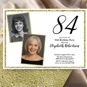 Convites 84º Foto Personalizada Branco e Dourado 
