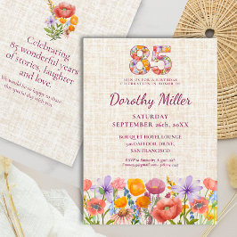 Convites 85th Birthday Wildflower Design - Floral Number