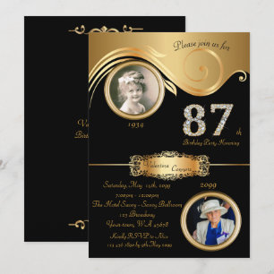 Convites 87º,Birthday Woman 87º,elegante deco de arte,preto