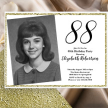 88º Aniversário Personalizado com Foto Branco e Do