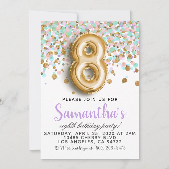 Convites 8.º Aniversário Confetti (Frente)