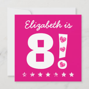 Convites 8.º Aniversário - Nome Personalizado Rosa para G