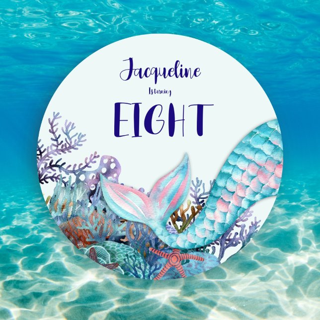 Convites 8.º Aniversário - Sereia Aquática Sob O Mar (Criador carregado)