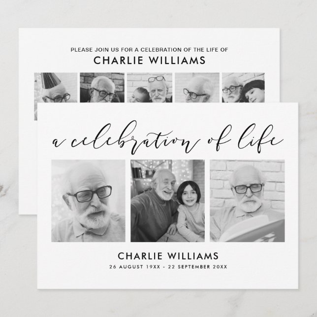 Convites 8-Foto Celebração da Vida/Funeral/Memorial (Frente/Verso)