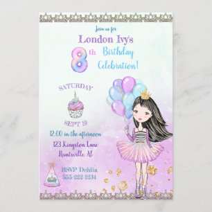 Convites 8o Princesa Cupcake Balão da menina do aniversár