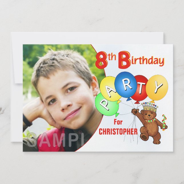 Convites 8o Urso de ursinho real da festa de aniversário (Frente)