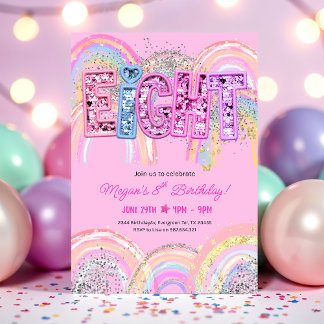 Convites 8th Birthday Rainbow Invitation