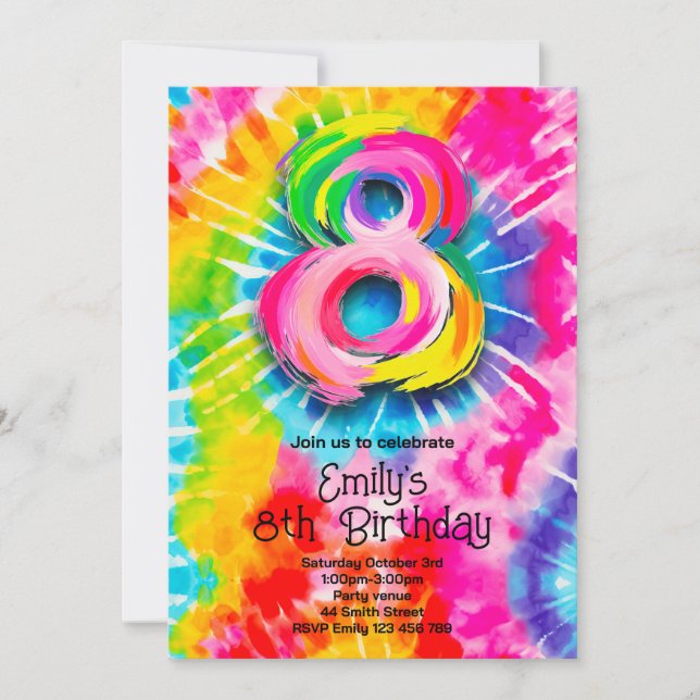 Convites 8th Tie Dye Birthday (Frente)