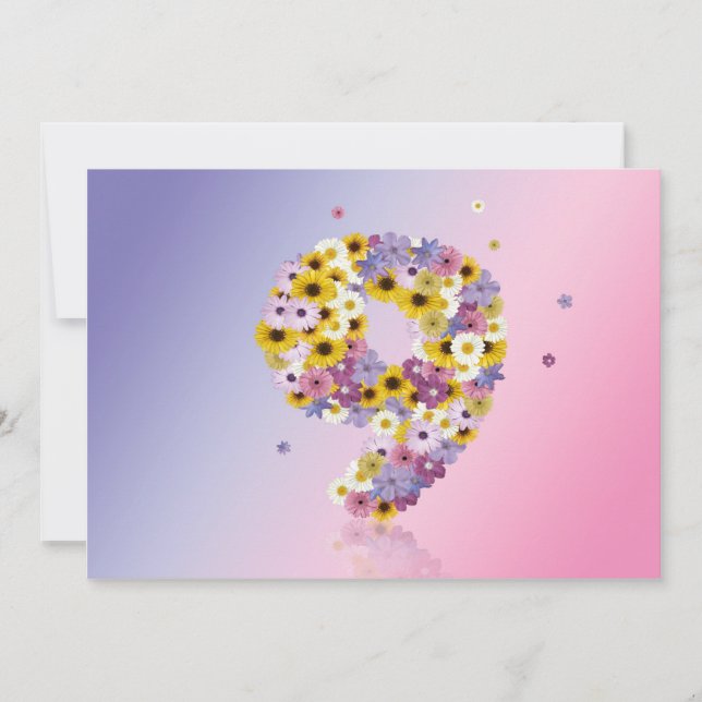 Convites 9ª Festa de aniversário, com letras floridas (Frente)