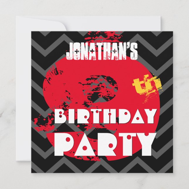Convites 9ª Festa de aniversário Grunge e Chevrons A09 (Frente)