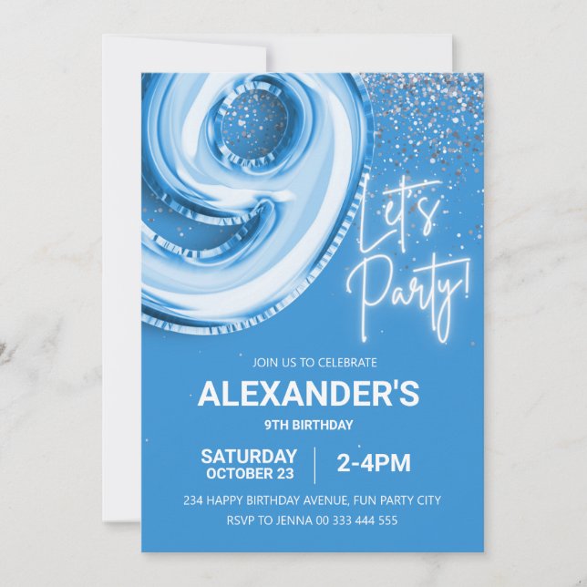 Convites 9º Aniversário do Bailão Azul Neon (Frente)