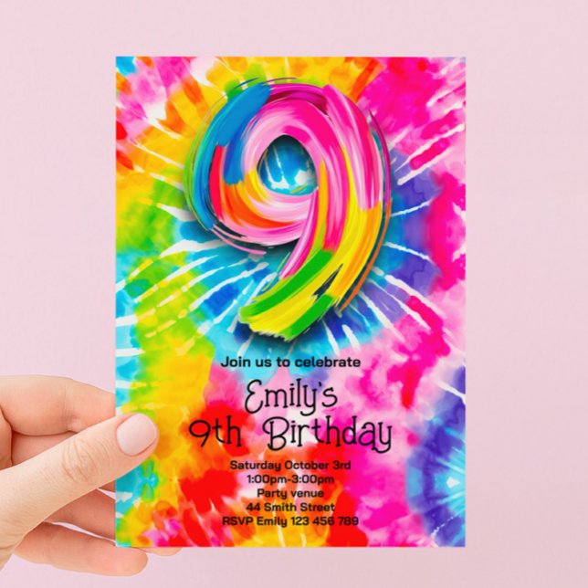 Convites 9º Aniversário Tie Dye (Criador carregado)