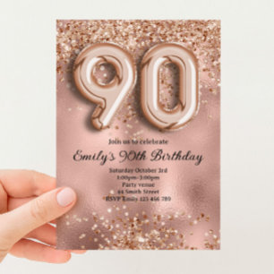 Convites 90º Aniversário Brilho Dourado Rosa