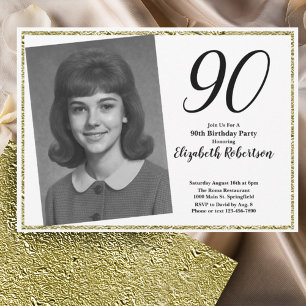 Convites 90º Personalizado Foto Branco e Dourado