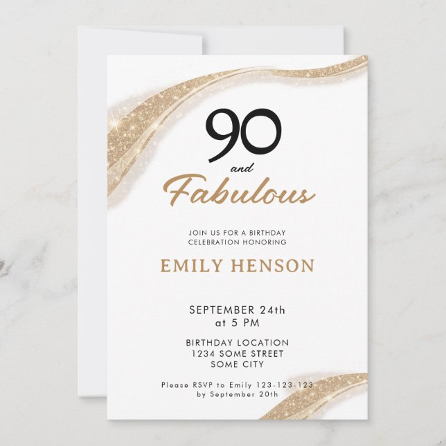 Convites 90 and Fabulous Gold 90th Birthday Invitation (Frente)