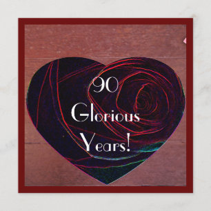 Convites 90 Aniversário Celebração-Rosa vermelha Coraç