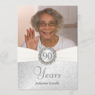 Convites 90 Aniversário de Fotos - Prata e Branco