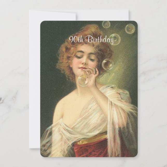 Convites 90 Aniversário, Linda Mulher Vitoriana, Personaliz (Frente)