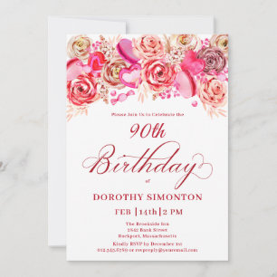 Convites 90 Aniversário Namorados Rosa Rosa Rosa Suave Suav