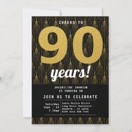 Convites 90 Aniversário Negro E Dourado