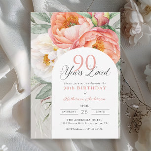 Convites 90 Anos Amados Floral Aniversário de 90 anos