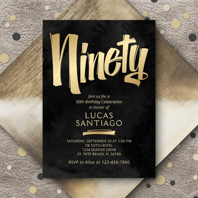 Convites 90 Birthday Black Dourado (Criador carregado)