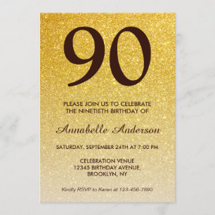 Convites 90 Birthday Black Glitter Sparkle Ombre Preto-Dour