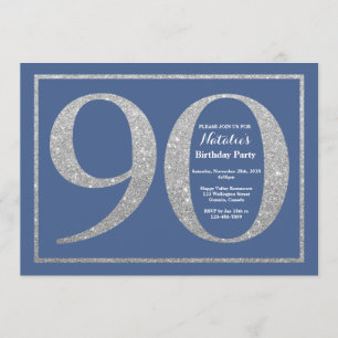 Convites 90 Birthday Blue e Silver Glitter