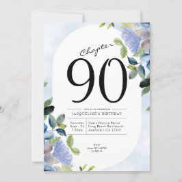 Convites 90 Birthday Blue Floral