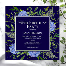 90 Birthday Blue Hydrangeas Floral Watercolor