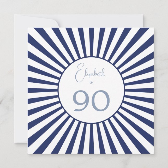 Convites 90 Birthday Blue Stripe Na moda (Verso)