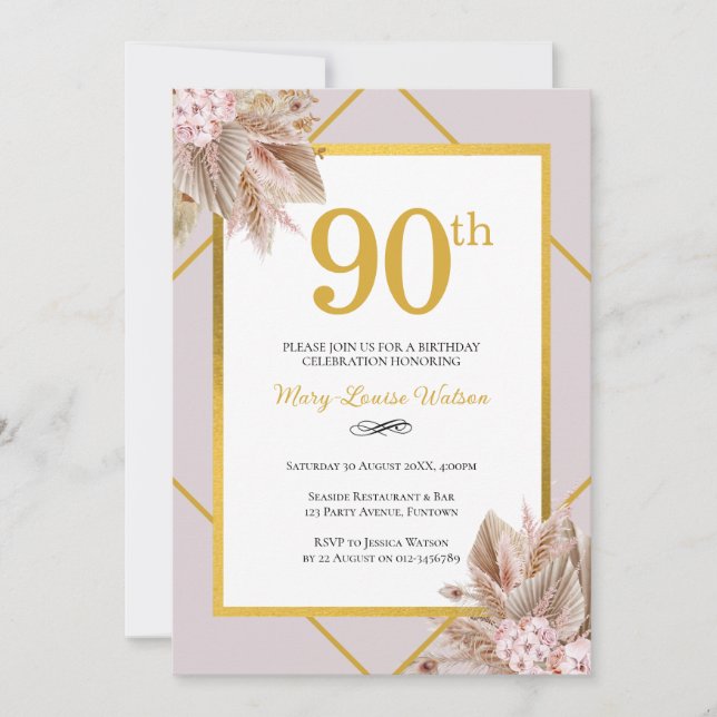 Convites 90 Birthday Boho Floral (Frente)