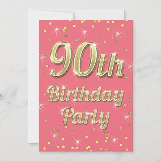Convites 90 Birthday Dourado Bling Typografia Confetti Rosa (Frente)
