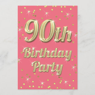 Convites 90 Birthday Dourado Bling Typografia Confetti Rosa