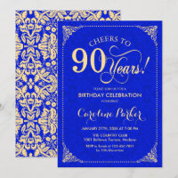 90 Birthday - Dourado Damasco Azul